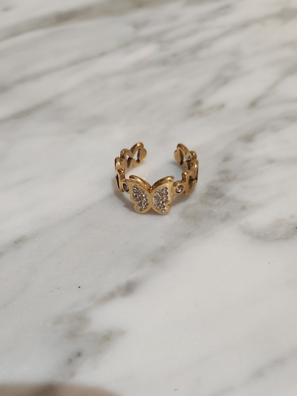 Gold Butterfly Adjustable Ring with Crystal Accents